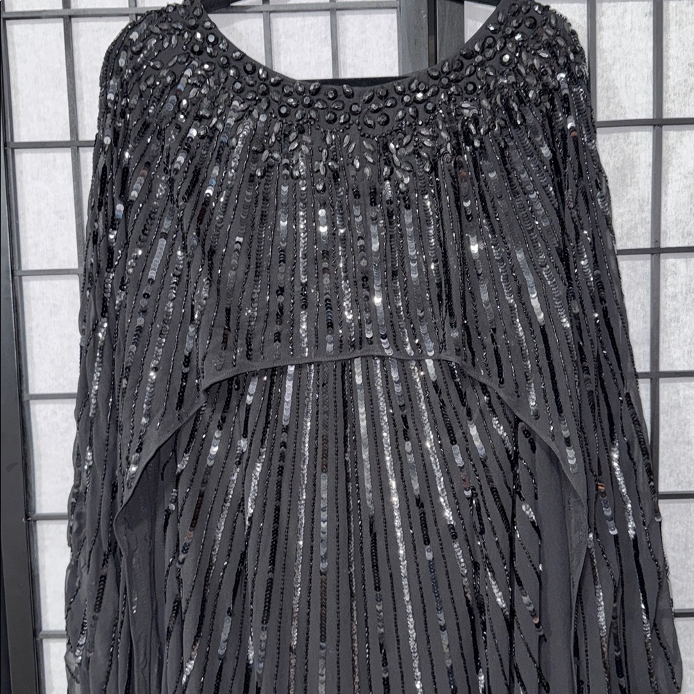 MacDuggal Black Embellished Beaded Column Cape Gown size 18 - Picture 15 of 15